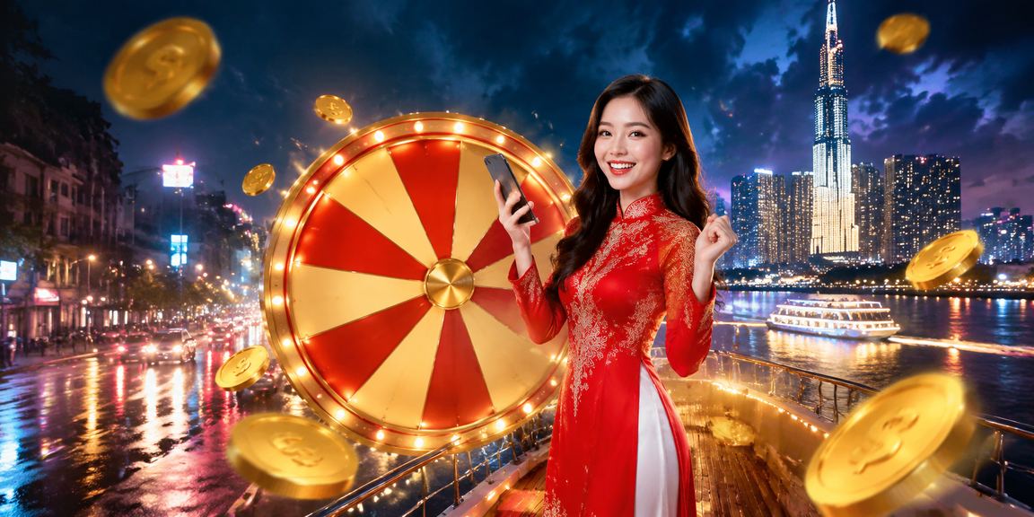 Người phụ nữ mặc áo dài tại Hồ Chí Minh tham gia chương trình rút thăm may mắn và nhận voucher ưu đãi